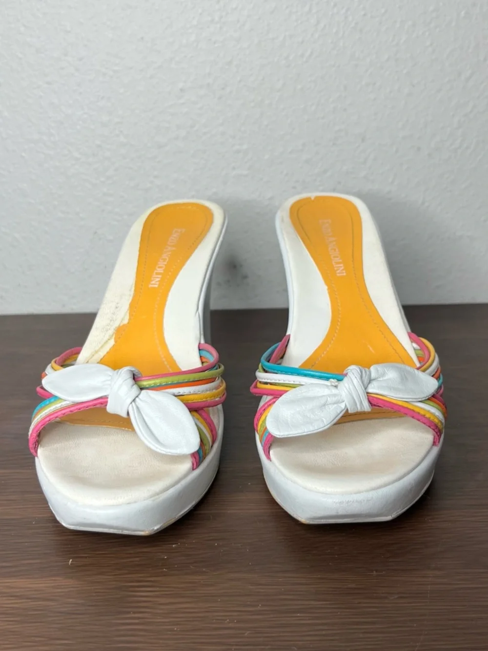 Y2K Vintage Strappy Rainbow Bow Wedge Heel Polly Pocket Fairycore Preppy - Picture 4 of 10